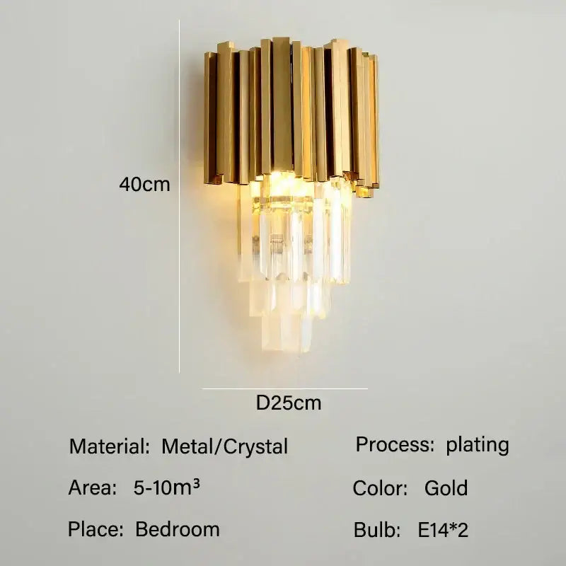 Modern gold crystal oval round chandelier wall sconce with gold-plated metal bars and cascading crystals decorbites crystal oval