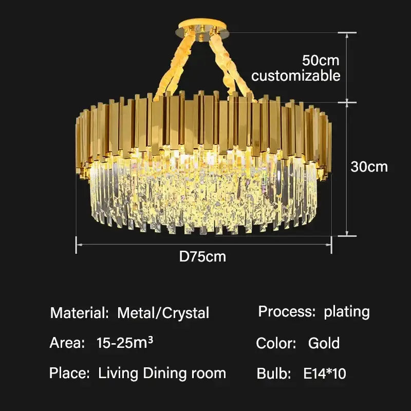 Modern gold crystal oval round chandelier with gold-plated metal and cascading crystals for dining room decorbites crystal oval