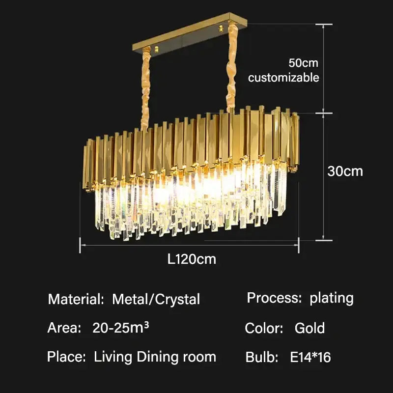 Modern gold crystal oval round chandelier with gold-plated metal and cascading clear crystals for dining room decorbites crystal oval
