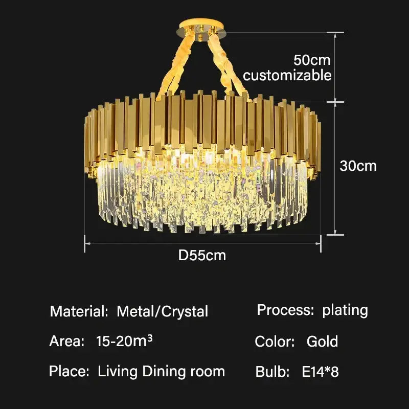 Modern gold crystal oval round chandelier with gold-plated metal and cascading crystals for dining room decorbites crystal oval