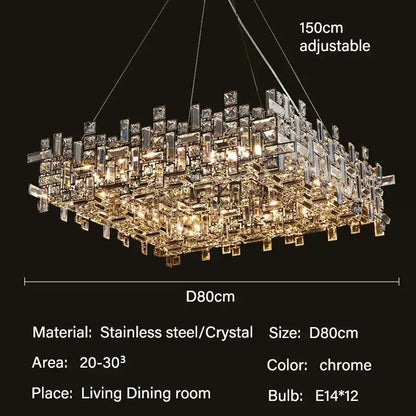 Modern gold crystal pendant chandelier with chrome geometric design featuring decorbites crystal pendant elements