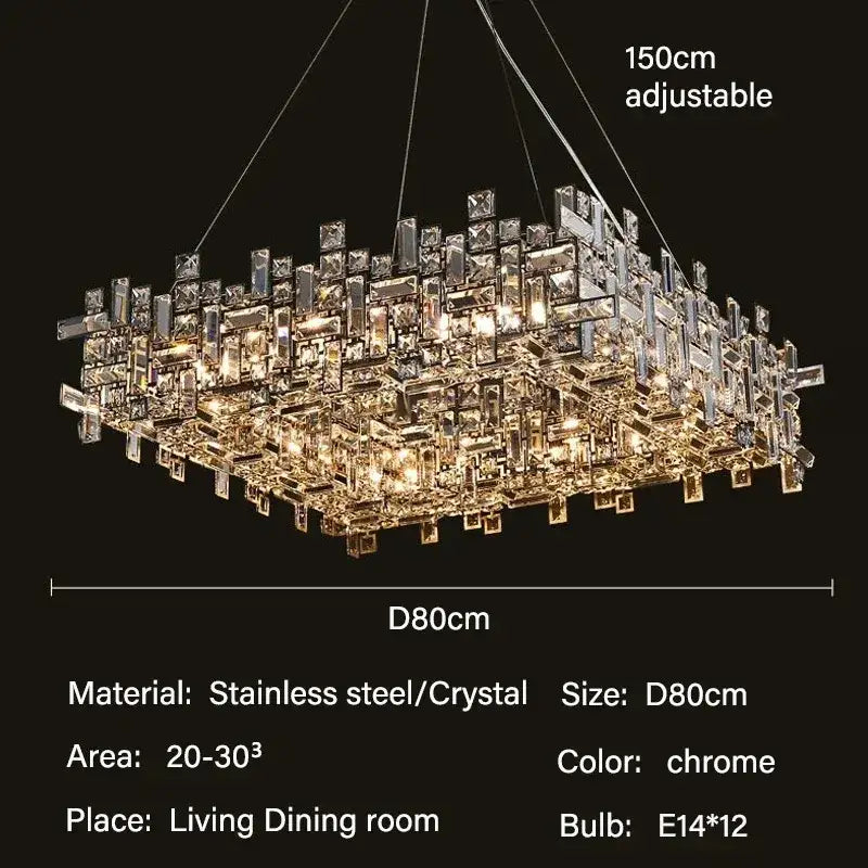 Modern gold crystal pendant chandelier with chrome geometric design featuring decorbites crystal pendant elements