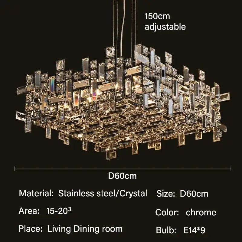 Modern gold crystal pendant chandelier with chrome finish geometric design featuring decorbites crystal pendant prisms