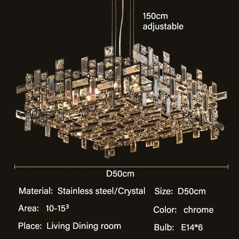 Modern gold crystal pendant chandelier with chrome finish geometric design in stainless steel for dining room decorbites crystal pendant