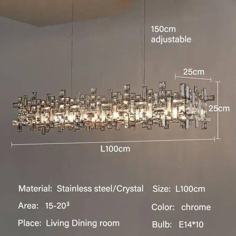 Modern gold crystal pendant chandelier with chrome finished stainless steel and cityscape inspired design decorbites crystal pendant