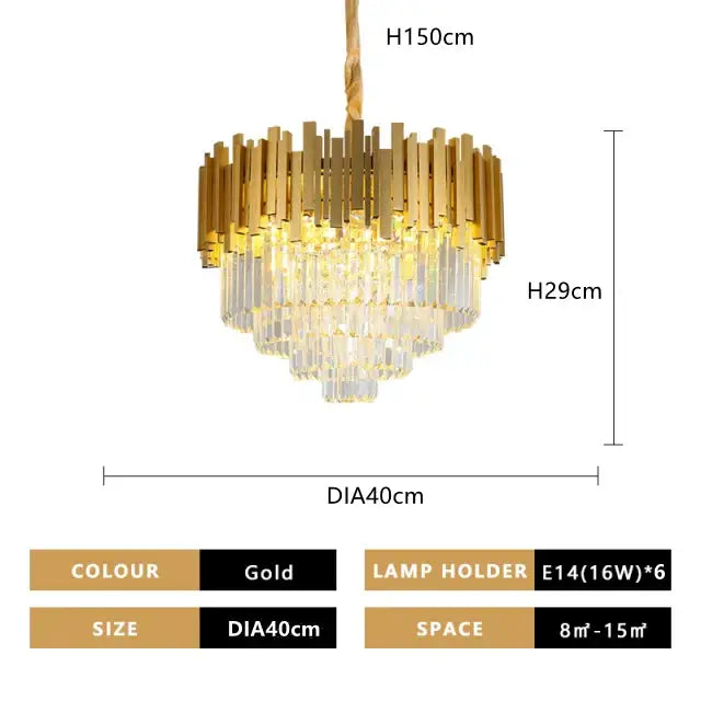 Modern gold crystal pendant chandelier with tiered crystal droplets and geometric design for dining room decorbites crystal pendant