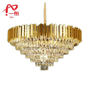 Modern gold crystal pendant chandelier with tiered faceted crystal droplets and vertical metallic bars for dining room decorbites crystal pendant
