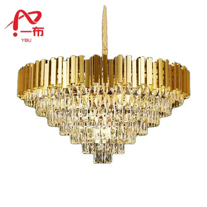 Modern gold crystal pendant chandelier with tiered faceted crystal droplets and vertical metallic bars for dining room decorbites crystal pendant