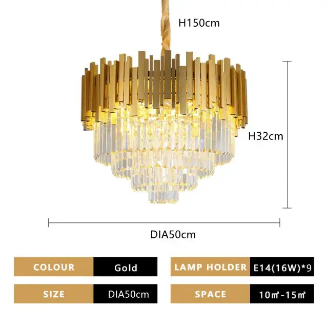 Modern gold crystal pendant chandelier with cascading tiered droplets for elegant dining room decorbites crystal pendant