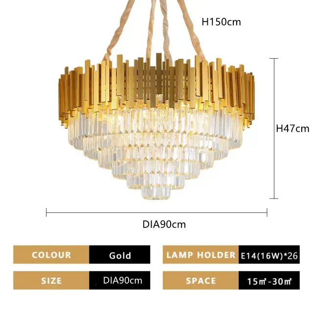 Modern gold crystal pendant chandelier with cascading clear crystal tiers and vertical gold bars for dining room decorbites crystal pendant