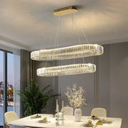 Modern gold crystal pendant chandelier with clear crystal accents and double-ring design for dining room decorbites crystal pendant