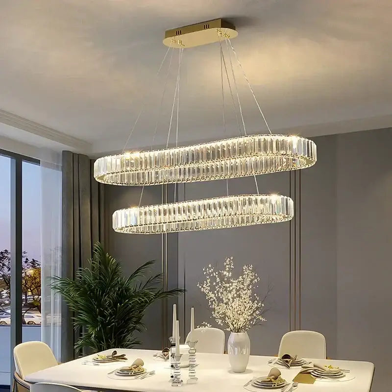 Modern gold crystal pendant chandelier with clear crystal accents and double-ring design for dining room decorbites crystal pendant