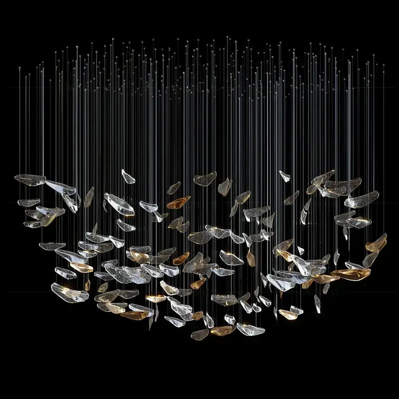 Modern gold crystal pendant chandelier with cascading clear and amber glass shards by decorbites crystal pendant for dining decor
