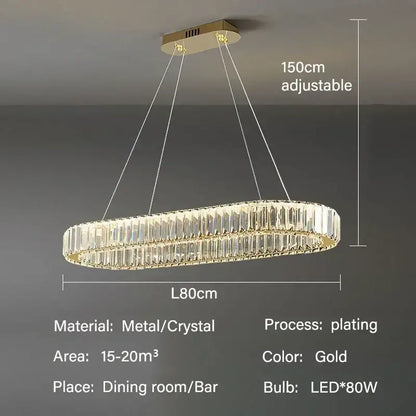 Modern gold crystal pendant chandelier with gold-plated rings and faceted crystal led lighting for dining room decorbites crystal pendant