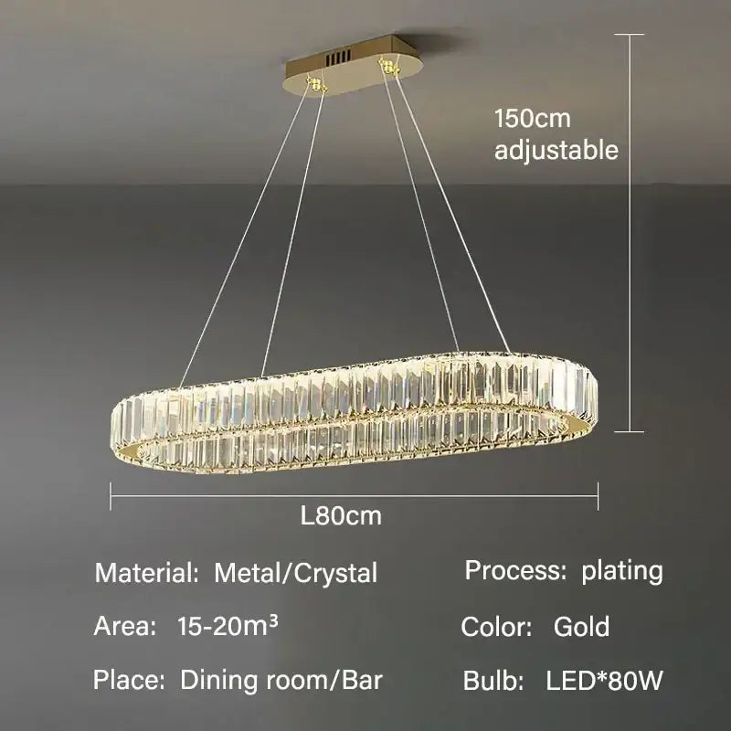 Modern gold crystal pendant chandelier with gold-plated rings and faceted crystal led lighting for dining room decorbites crystal pendant