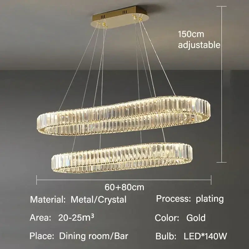 Modern gold crystal pendant chandelier featuring a gold-plated double-ring design with crystal accents for dining rooms decorbites crystal pendant