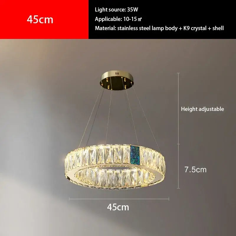 Modern gold crystal pendant chandelier led with stainless steel frame clear k9 crystals and blue crystal accent decorbites crystal pendant