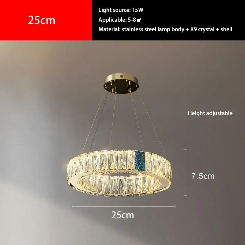 Modern gold crystal pendant chandelier led with stainless steel frame and clear and blue k9 crystals decorbites crystal pendant
