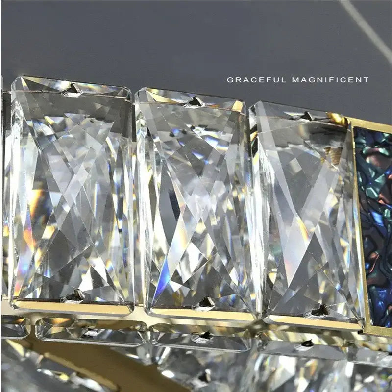 Elegant rectangular modern gold crystal pendant chandelier led with iridescent finish and gold-toned metal accents