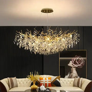 Modern gold crystal pendant chandelier with crystal leaf and branch accents for luxury living room decorbites crystal pendant