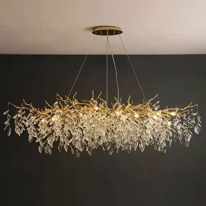 Modern gold crystal pendant chandelier with cascading clear crystal leaves for luxury living room decorbites crystal pendant