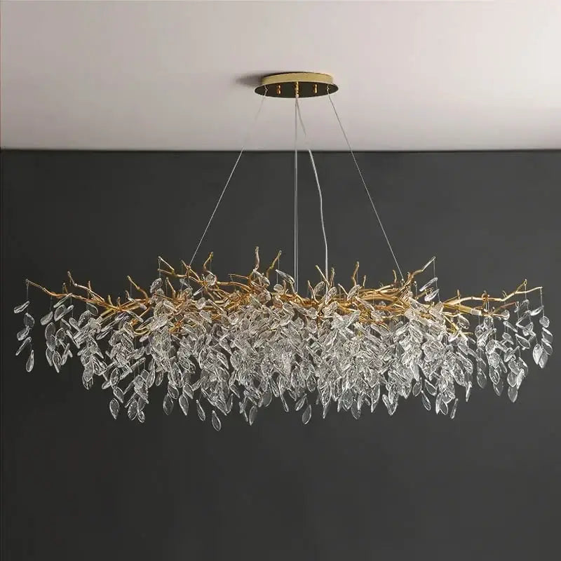 Elegant gold crystal pendant chandelier with cascading crystal leaves for luxury living room decorbites crystal pendant