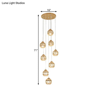 مجموعة مصابيح معلقة من الكريستال الذهبي الحديث مع 8 مصابيح للسلالم - تركيبات سقف معلقة مستوحاة من زخات الشهب
