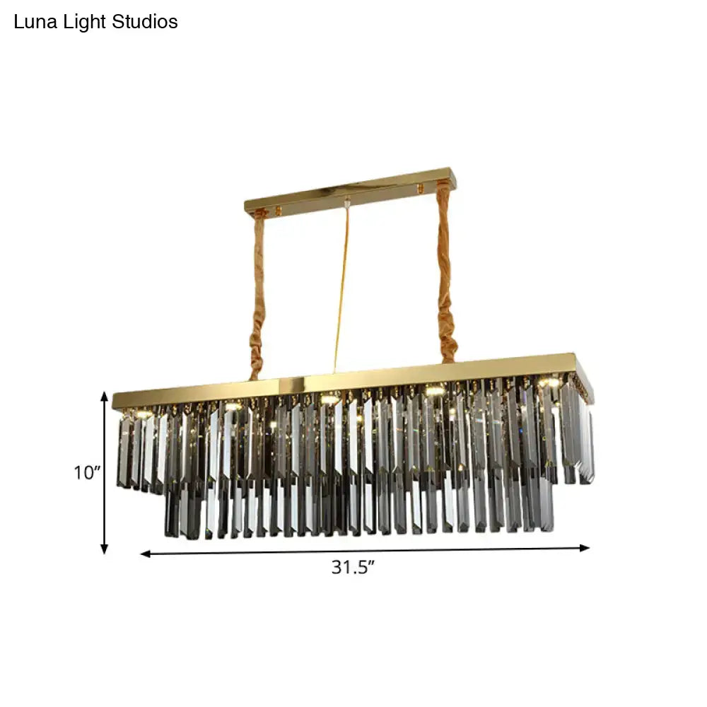 DecorBites modern gold pendant light with rectangular frame and 10 crystal-cut prism shades for dining rooms