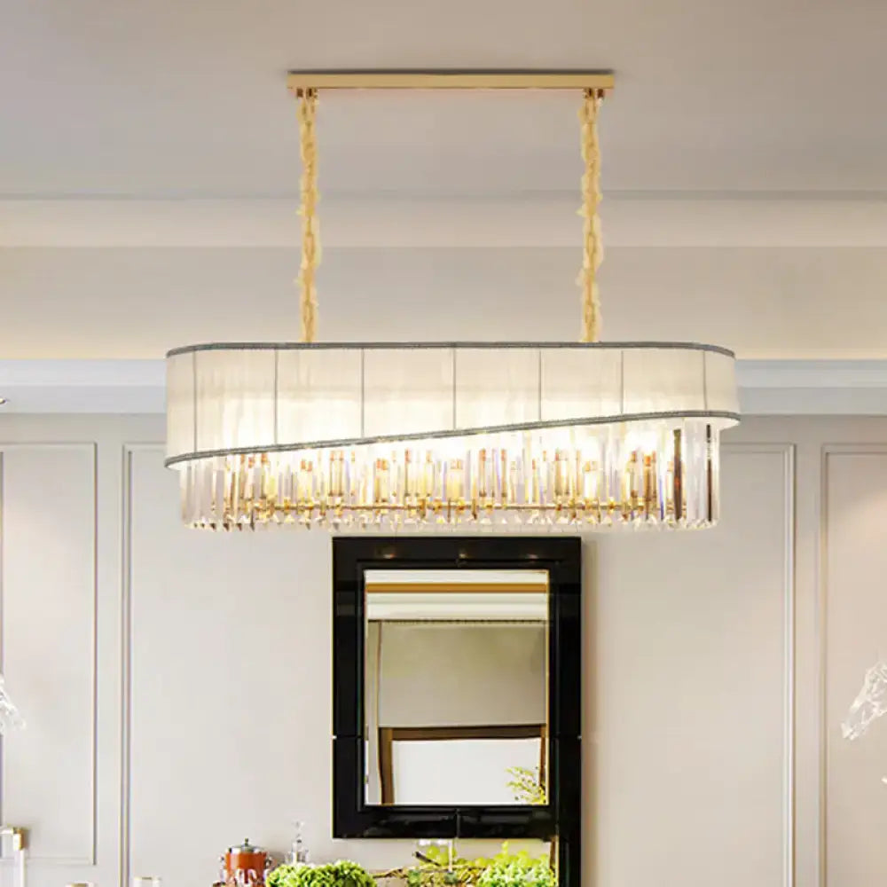 Elegant modern gold crystal pendant light fixture with clear droplets and white fabric shade for 220v-240v use