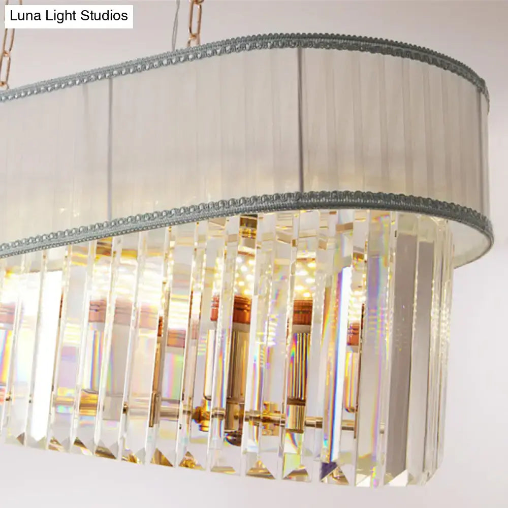 Modern gold crystal pendant light fixture with silver metal frame and cascading prisms for dining room 220v-240v pendant light