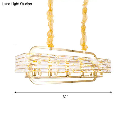DecorBites™ modern gold crystal pendant light fixture with 8 heads featuring clear crystal bars and amber chains for living room