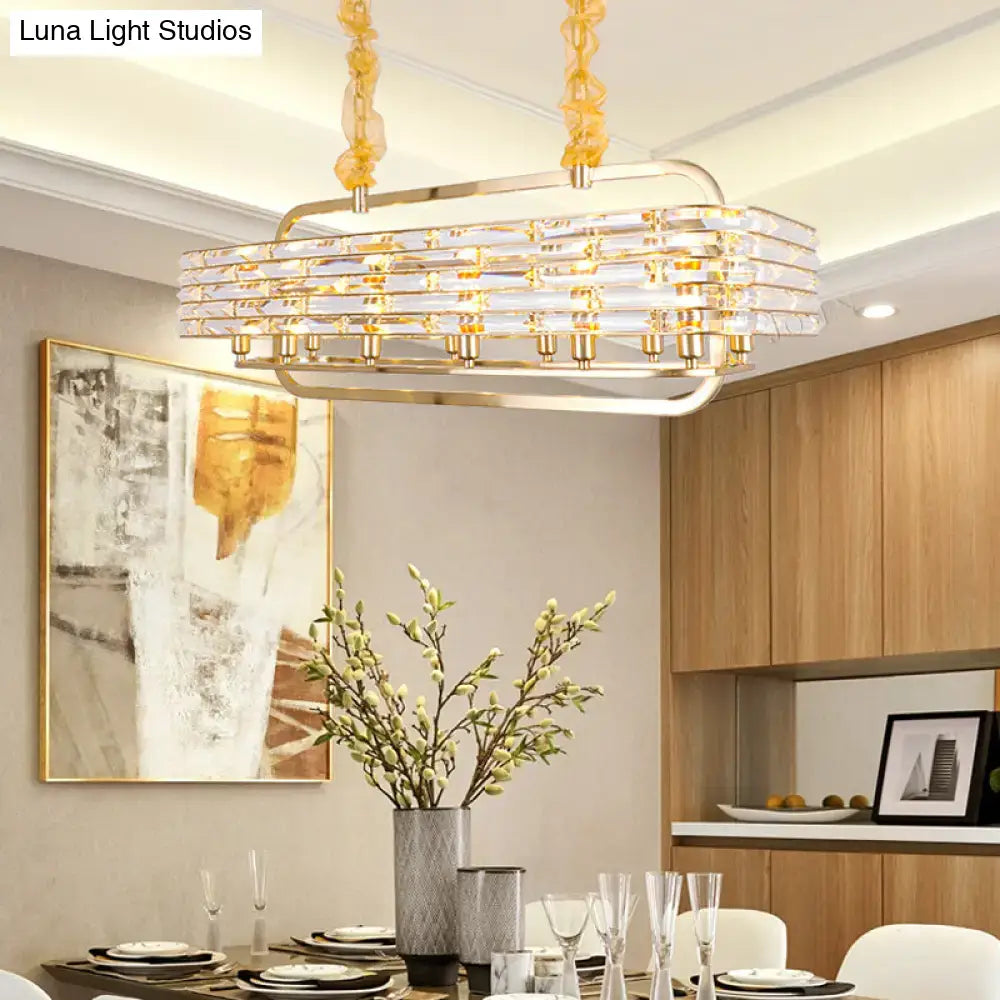 DecorBites™ modern gold crystal pendant light fixture with layered clear crystals and amber chains for living room