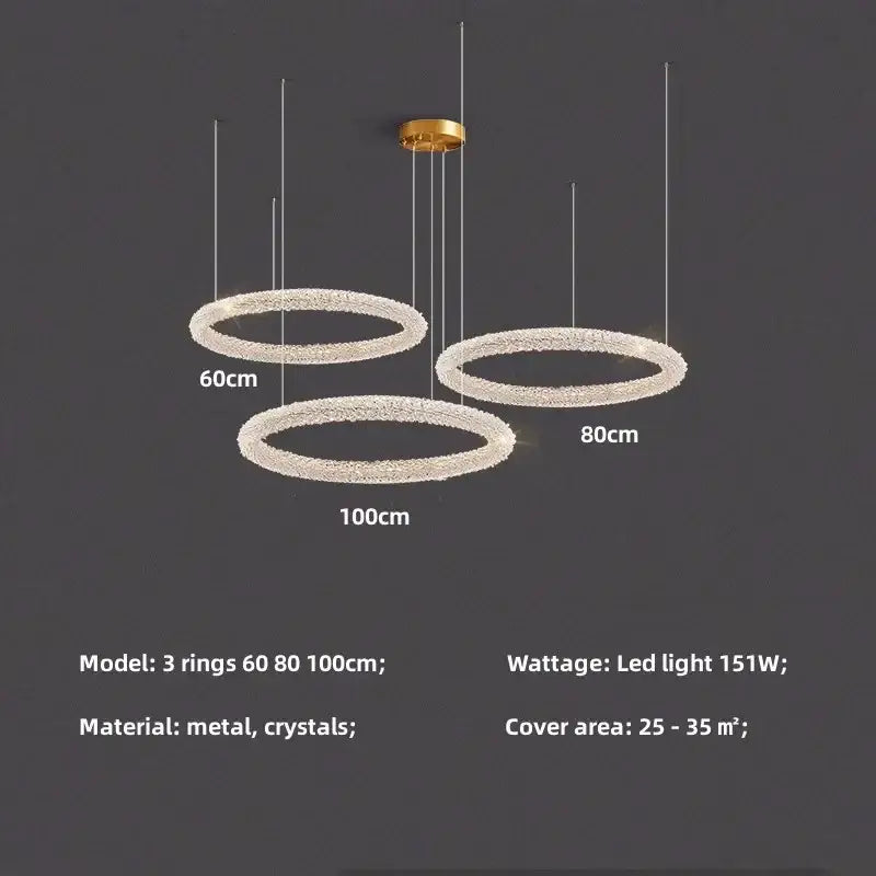 Modern gold pendant lights with three-ring led design and crystal embellishments for luxury dining room decorbites crystal pendant