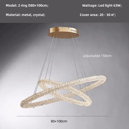 Modern gold crystal pendant lights featuring two interlocking crystal rings luxury dining room chandelier decorbites crystal pendant
