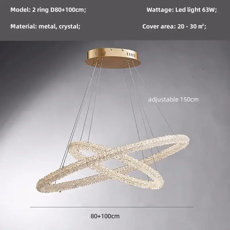 Modern gold crystal pendant lights featuring two interlocking crystal rings luxury dining room chandelier decorbites crystal pendant