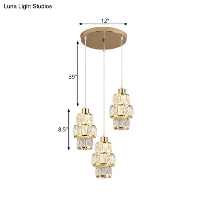 Modern Gold Crystal Prisms Pendant Light - 3-Layered Design with 3 Lights