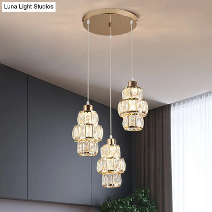 Modern Gold Crystal Prisms Pendant Light - 3-Layered Design with 3 Lights