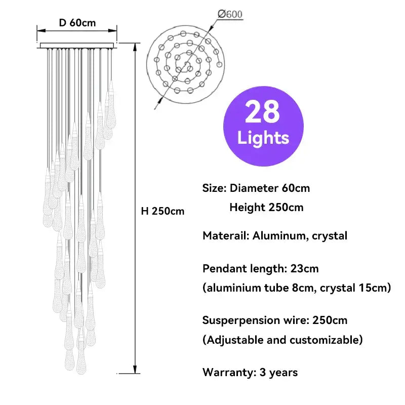 Elegant modern gold crystal raindrop pendant lights with sleek aluminum frame and cascading crystals for foyer chandelier