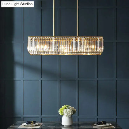 Decorbites modern style gold crystal island pendant light fixture with vertical crystal prisms 110v-120v light fixture