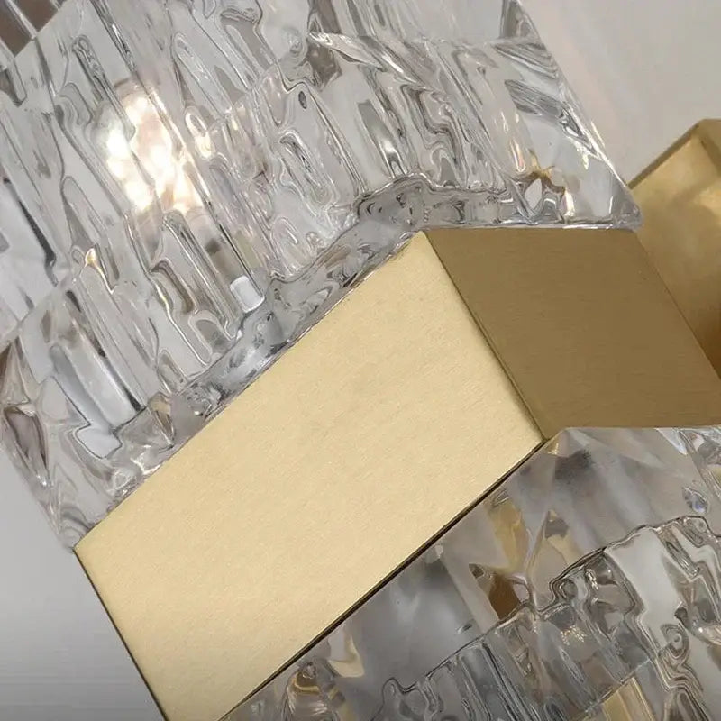 Modern gold crystal rectangle wall lamp featuring clear textured glass panels with wavy ripple pattern for luxury decorbites crystal rectangle wall lighting