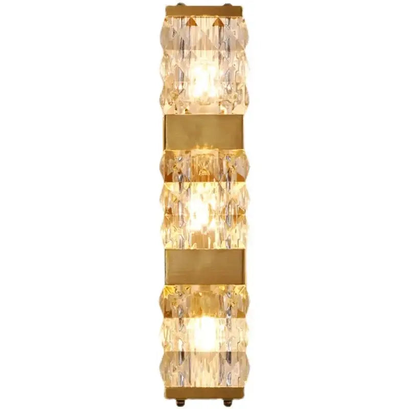 Modern gold crystal rectangle wall lamp with polished brass bands and cascading faceted crystals for luxury decorbites lighting