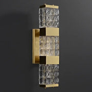 Modern gold wall lamp with three stacked decorbites crystal rectangle panels for luxury bedroom lighting decor