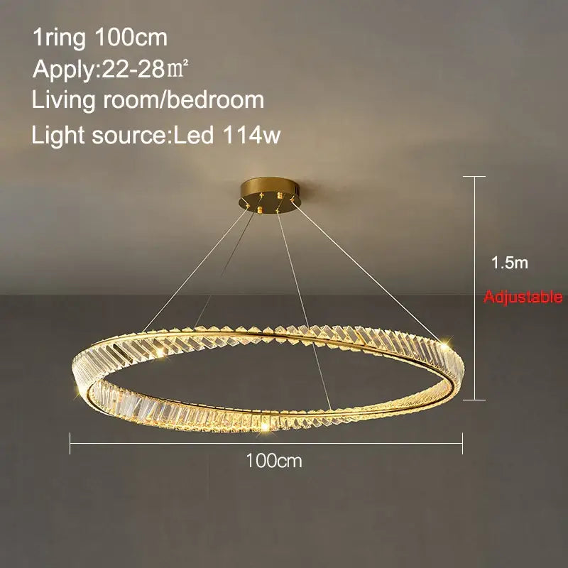 Modern gold crystal ring ceiling lamp with faceted crystal segments and led lighting by decorbites ceiling lamp