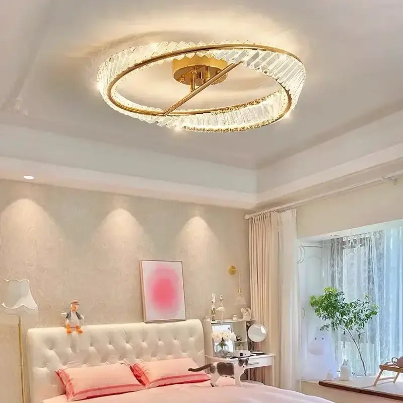 Modern gold crystal ring ceiling lamp featuring clear faceted crystals for elegant living room decorbites crystal ring lighting