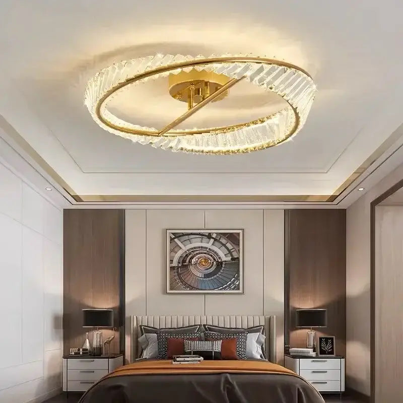 Modern gold crystal ring ceiling lamp featuring gold-toned circular design with crystal accents for living room decorbites ceiling lamp