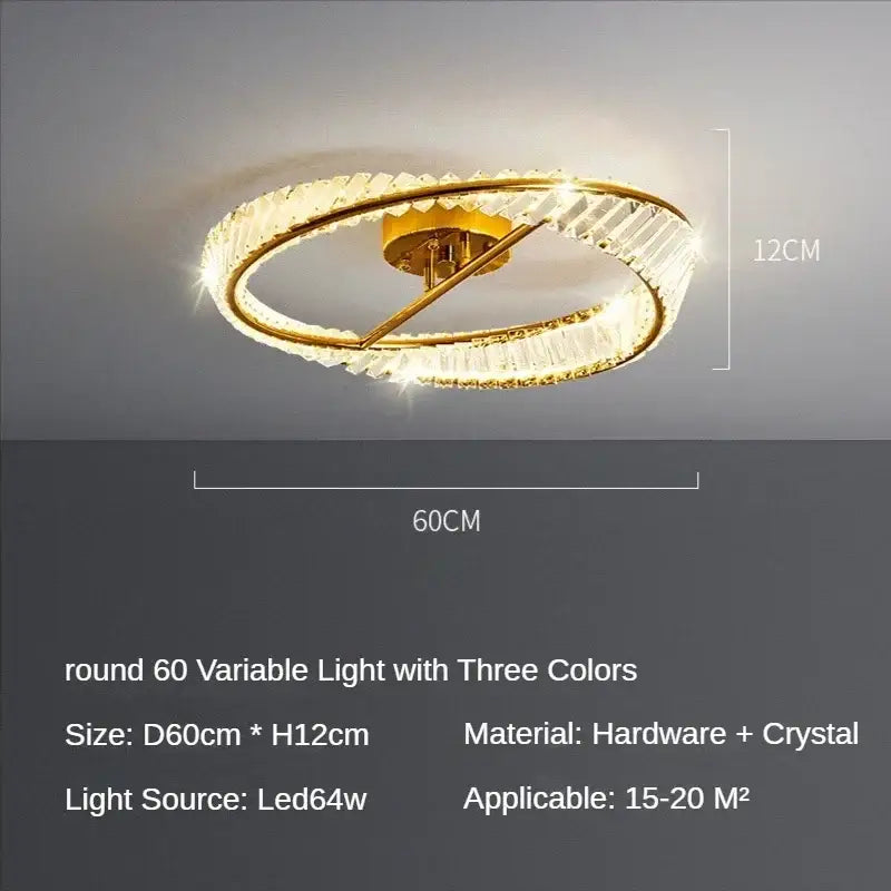 Modern gold crystal ring ceiling lamp featuring two interlocking rings with faceted crystal elements for living room decorbites crystal ring ceiling