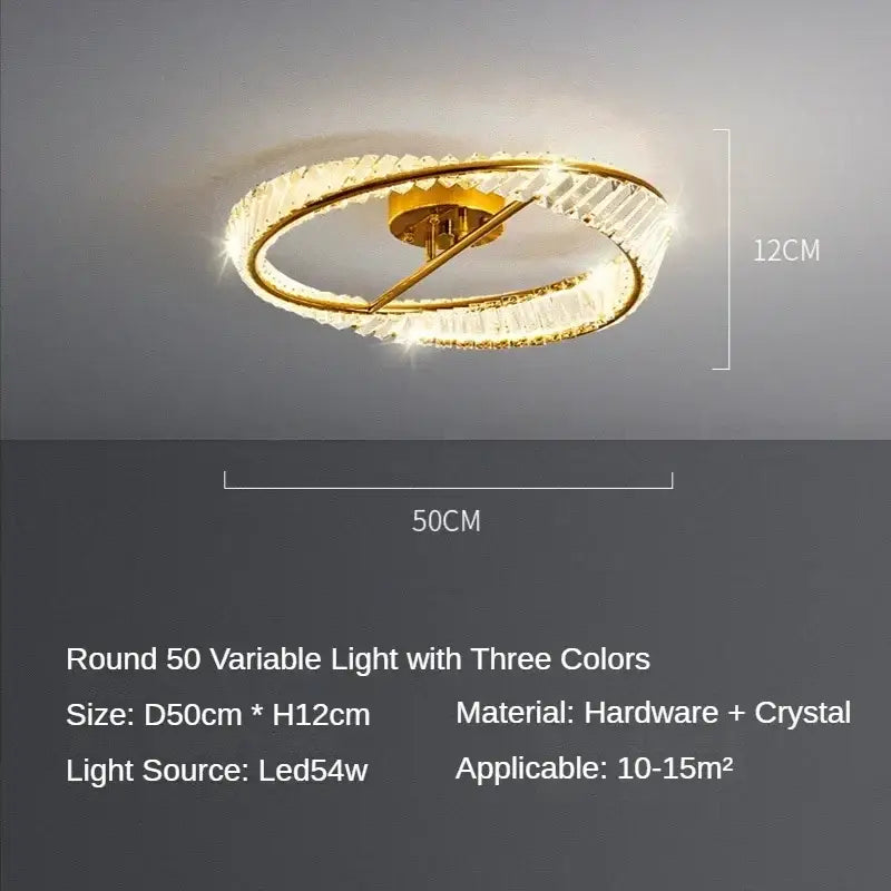 Modern gold crystal ring ceiling lamp with two intertwined crystal rings and central led fixture for living room decorbites ceiling lamp