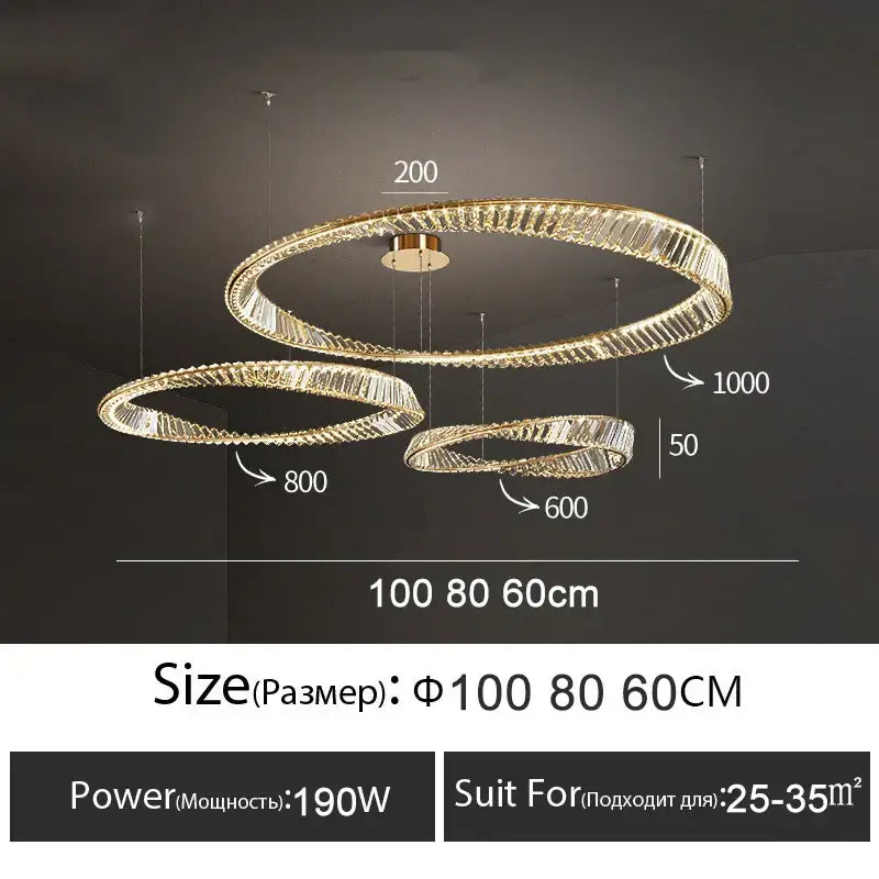 Modern gold-toned multi-tiered crystal ring ceiling lamp with circular design for living room decorbites crystal ring ceiling