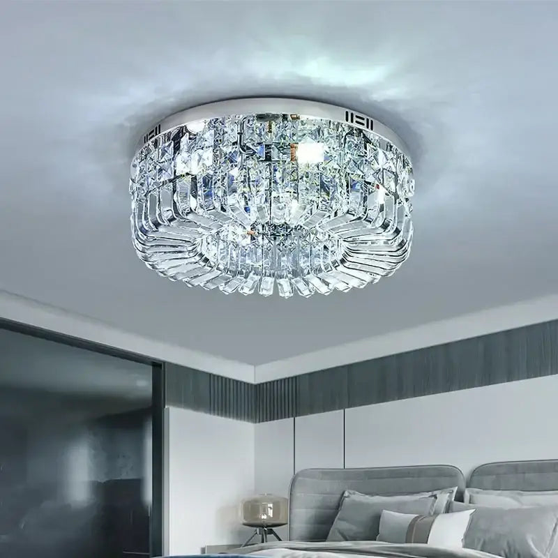 Modern gold ceiling lamp decorbites crystal ring led chandelier with chrome frame and clear crystal prisms for living room decor