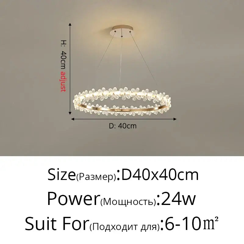 A modern gold crystal ring led chandelier with clear crystal droplets measuring 40cm in diameter for dining room decorbites crystal ring